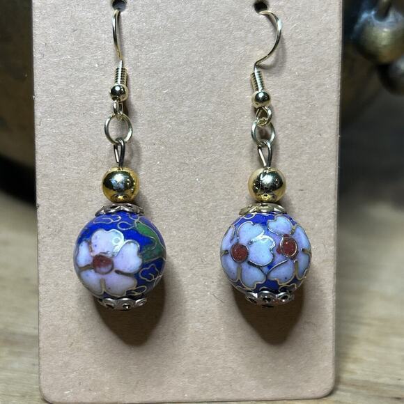 Unbranded Accessories - Pink Floral Round Bead Earrings Gold Tone Pierced Dangle 1.75